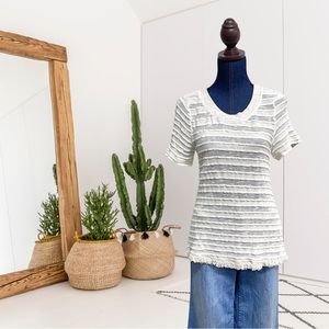 White Willow Short Sleeve Fringe Hem Top